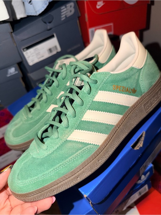adidas Shoes - adidas Spezial Women Mint Green Suede Sneakers with Cream Stripes